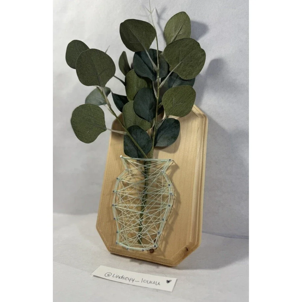 Handmade Boho String Art Wall Vase with Faux Eucalyptus 7x15”